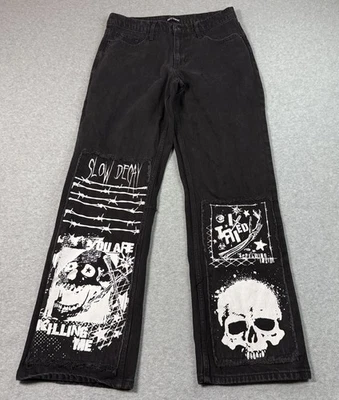 Pantalones de mezclilla Hot Topic negros con parche punk para hombre 30x32 desgastados gótico Grundge patinador Foto 1 de 4