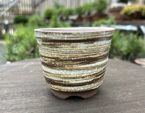 Maceta Bonsai Japonesa Pequeña Tipo Redonda Patrón Rayas Hecha en Japón NUEVA - Imagen 1 de 4
