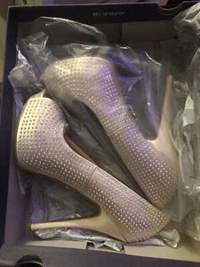 J Lo Blingy Blush rhinestone Platform Pumps Peep Toe Heels Shoes sz 7 - Picture 1 of 4