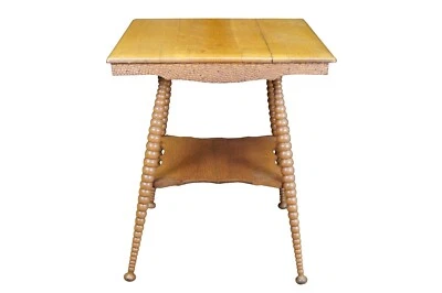 Старинный викторианский дубовый квадратный 2-уровневый складной бальный столик для гостиной Eastlake 28 дюймов - Изображение 1 из 4