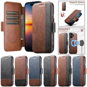 For iPhone 16 15 Plus 14 13 12 Pro Max Magsafe Magnetic Wallet Case Flip Cover - Picture 1 of 56