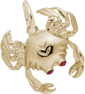 Gold-Plated Sterling Silver Crab w/ Lab-Created Red Stone Eyes Charm Rembrandt - Picture 1 of 2