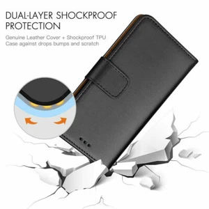 Negro Cuero Real Billetera Estuche con Soporte con Cubierta de Ranura para Tarjetas para Google Pixel7 7Pro - Imagen 1 de 5