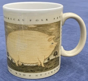 Warren Kimble American Folk Art Pig Mug Vintage Otagiri Japan FREE Shipping - Picture 1 of 13