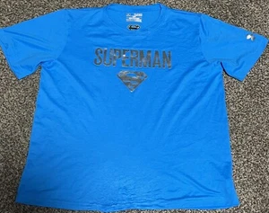 UNDER ARMOUR Youth XL HeatGear Superman DC Comics Tee Shirt Blue YXL Rare Silver - Picture 1 of 3