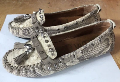 Sam Edelman Jalen Leather Studded Tassel Snake-print Moccasin Loafer Womens 6.5M - Image 1 of 4