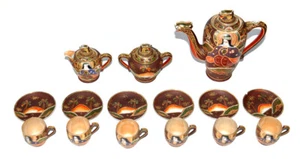 Vintage 18-teiliges japanisches Satsuma Moriage Drache Teeset Geisha Sun 1930-1940 - Bild 1 von 12