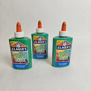 Lot Of 3 Elmer's Non-Toxic Washable Color Glue 5 Fl Oz  Green Perfect For Slime - Picture 1 of 6