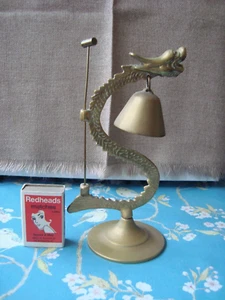 Vintage Brass Dragon Bell with Hammer/Mallet~7in~Wide Head - Picture 1 of 7