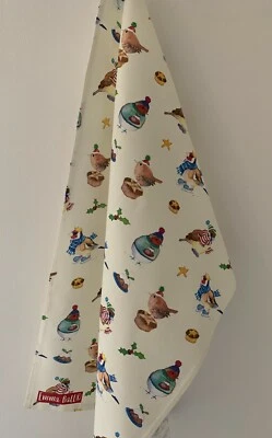 Emma Ball "Christmas Birds", asciugamano da tè in puro cotone. Stampato nel Regno Unito.