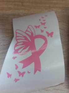 breast cancer ribbon butterfly car window wall decal sticker pink - Picture 1 of 1