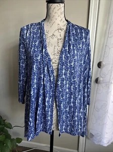Chico’s Travelers Pineapple Passion Jacket Blue Spark 2 Petite (12P-L) - Foto 1 di 8