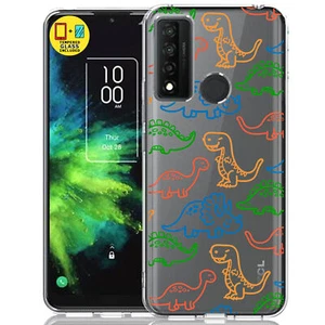 Slim Case for TCL 20 XE, Dinosaur Cute 3 Print, With Glass Screen, US - Picture 1 of 8