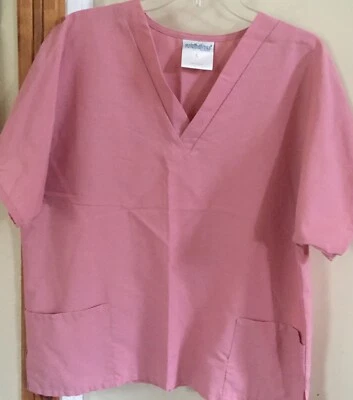 Fundamentals Medical Scrub Uniform Top Pink L Unisex Short Sleeve Print Pockets - Image 1 of 4