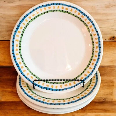 Juego de 4 platos de cena de plástico melamina DANSK blanco con puntos amarillos para exteriores Foto 1 de 4