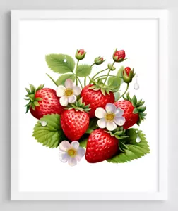 Strawberries Wall Art Print, Strawberry Kitchen Art Print, Home Decor Art #17 - Picture 1 of 2