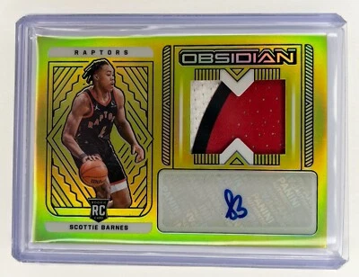 /10 SCOTTIE BARNES ! RPA ! Yellow Flood RC 2021 Obsidian Rookie Auto - Image 1 of 4