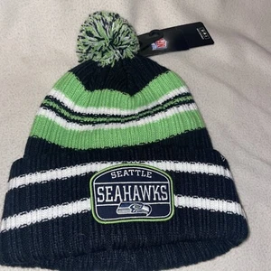 Seattle Seahawks Patch POM Cuff Knit Beanie Toboggan Hat Winter Toboggan Cap - Picture 1 of 3
