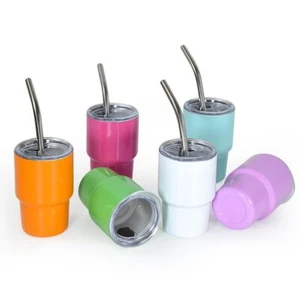 3 Oz Mini Tumbler Shot Glass With Straw And Lid Colored Stainless Steel Sublimat - Picture 1 of 7