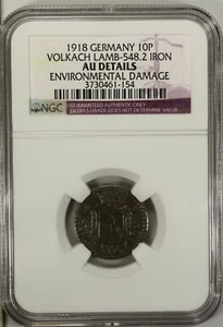 Germany 10 Pfennig 1918 NGC AU Iron City of Volkach Lamb-548.2 - Picture 1 of 4