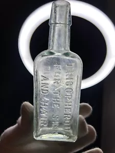 Antique Aqua Green Glass Barry's Tricopherous Bottle 16cm New York pharmacy - Picture 1 of 11