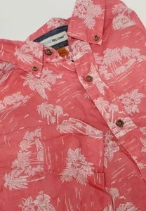 Tailor Vintage Shirt Linen L Salmon/White Hawaiian Camp Button Up Puretec Cool - Picture 1 of 22