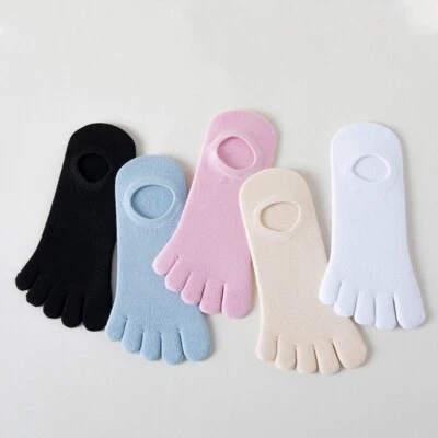 5 Pairs Women No Show Five Finger Toe Ankle Cotton Sport Casual Mesh Solid Socks - Image 1 of 4