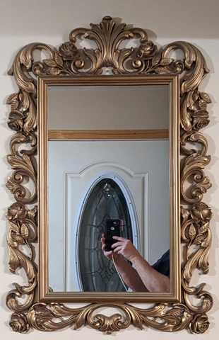 Vintage Wall Mirror by Syroco and Carolina Mirror Antique Gold Scroll 30x19.5" Cover