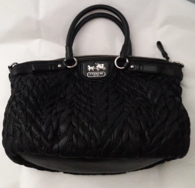 AUTHENTIC COACH MADISON LIGHTWEIGHT QUILTED NYLON SATCHEL BAG PURSE 18637 BLACK - Image 1 of 4
