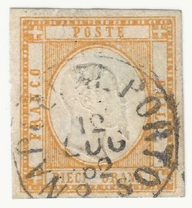 1861 Province Napoletane 10 grana arancio annullo Napoli al Porto firma Cardillo - Foto 1 di 2