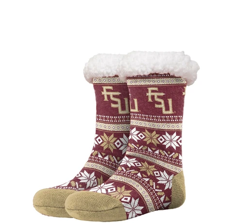 Florida State St Women's Fair Aisle Logo Tall Footy Slippers Size 6-10 Non Skid Cover