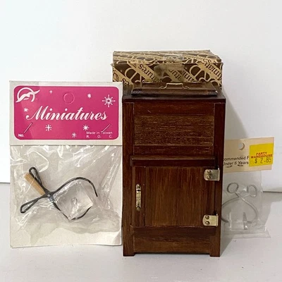 Caixa de gelo Concord Miniatures casa de bonecas cozinha madeira 1:12 + 2 blocos de gelo pinças de escolha - Imagem 1 de 4