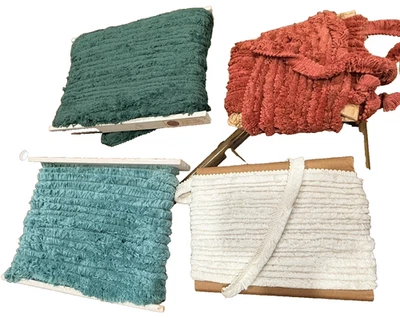 Lote 4 FRANJAS DE CEPILLO Verde Aqua Blanco Rosa Chenilla Tapicería Tela Borde 1" Ancho Foto 1 de 4