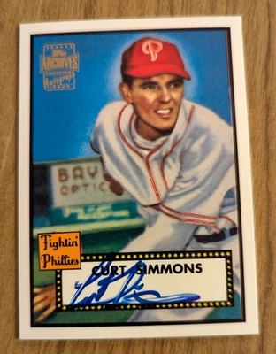 2001 Topps Archives Curt Simmons autógrafo en tarjeta #203 Phillies Foto 1 de 2