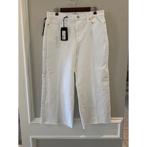 Paige Neu mit Etikett Anessa Raw Hem High Rise Ankle Wide Leg weiße Jeans Gr. 32 Petite - Bild 1 von 8
