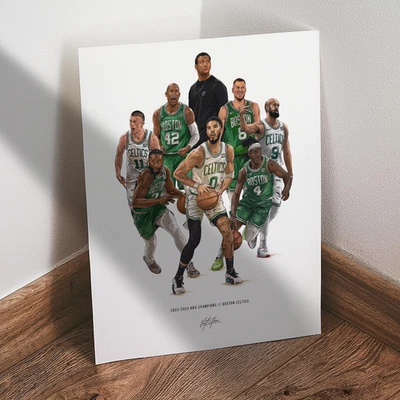 Póster de los Boston Celtics 2023-2024 ilustración de campeones de baloncesto impresión artística 8x10 Foto 1 de 4