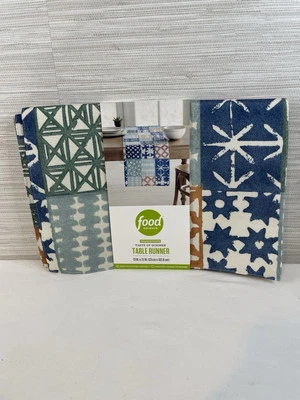 Food Network table runner 13” x72” in patchwork teal blue indoor outdoor boho - Image 1 of 3
