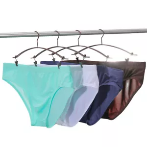 Mens Ice Silk Briefs Low-rise Sexy Underwear Breathable Underpants See-through - Picture 1 of 22
