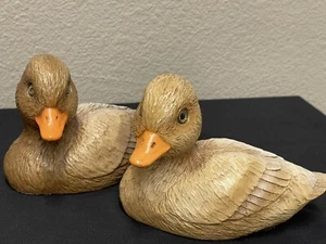 Pair Duck Duckling Universal Statuary Corp 1986 Statue Heavy Glass Eyes Signed - Picture 1 of 17