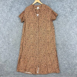 H&M Womens Dress Size 10 Brown Animal Print Short Sleeve Shift Button 10106 - Picture 1 of 12