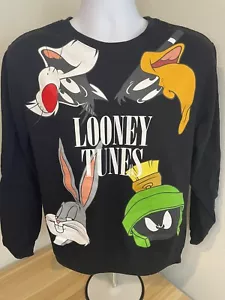 Looney Tunes Youth XL Black Pullover Sweater Bugs Marvin Sylvester Daffy Faces - Picture 1 of 9