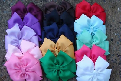 4” inch 12 Pcs pinwheel Hair Bows Girl Baby Alligator Grosgrain Ribbon handmade  - Image 1 of 4