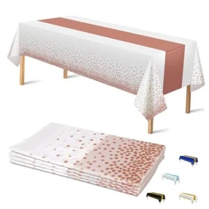 Pack Disposable Plastic Table Cloths,Rectangle Table 4 White and Rose Gold - Picture 1 of 8