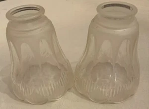 2 Vtg ART DECO Glass Lamp Shade FROSTED SATIN CLEAR Fluted Scalloped - Picture 1 of 3