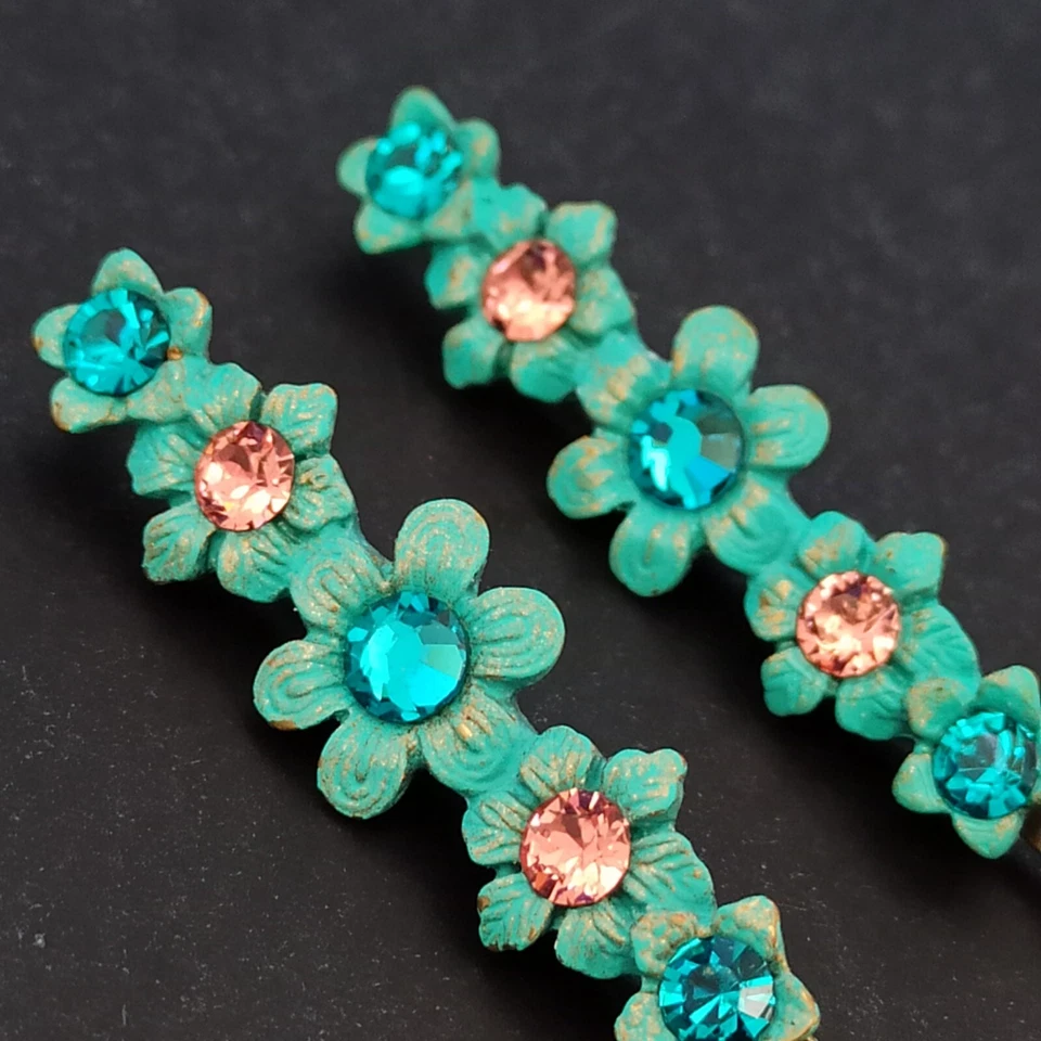 Horquilla Michal Negrin Flores Azul Turquesa Lote 2 Cordones Par Cristales Regalo Foto 1 de 4