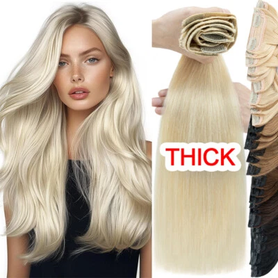 REAL THICK Double Weft Clip In 100% Remy Human Hair Extensions Full Head BLONDE - Image 1 of 4