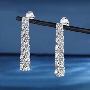 VVS1 Moissanite Women Drop Earrings Wedding Jewel Sterling Silver Pass Tester - Picture 1 of 14