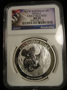 2013 P Australia $1 Silver Dollar 1 oz Silver Koala NGC MS70 EARLY RELEASES - Picture 1 of 4
