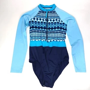 Lands End Damen zerrloser Langarm Rash Guard Einteiler Badeanzug Gr. 10 marineblau - Bild 1 von 11