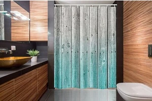 Rustic Farmhouse Wood Panel Shower Curtain With Hooks Teal & Gray 54"x78" NEW - Picture 1 of 5